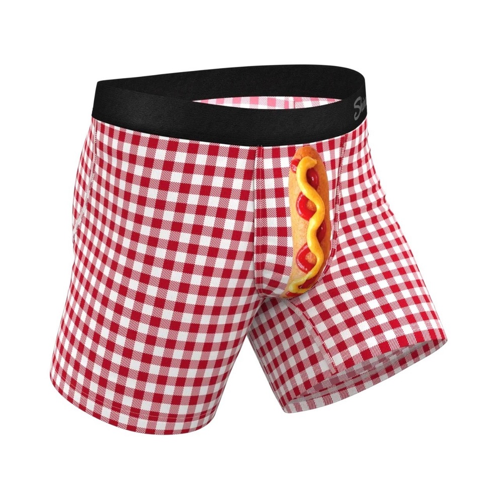 Shinesty Mens The Hot Diggity Ball Hammock Boxer Briefs Red Gingham Corndog M - Picture 2 of 6